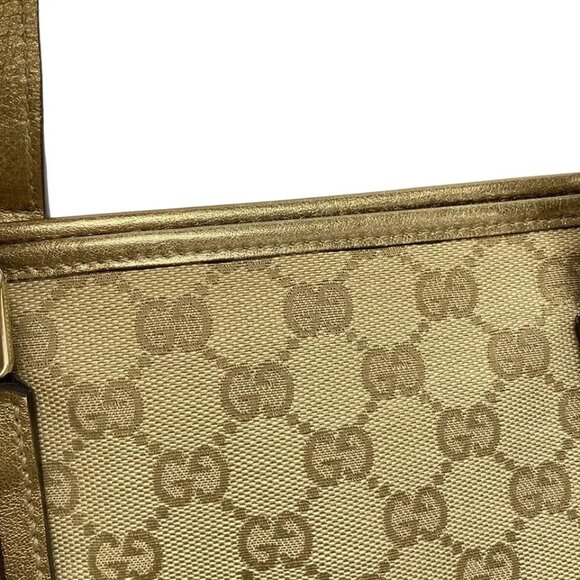 GUCCI GG Beige Gold Jacquard Leather Tote Bag 435-082725 - Picture 8 of 14
